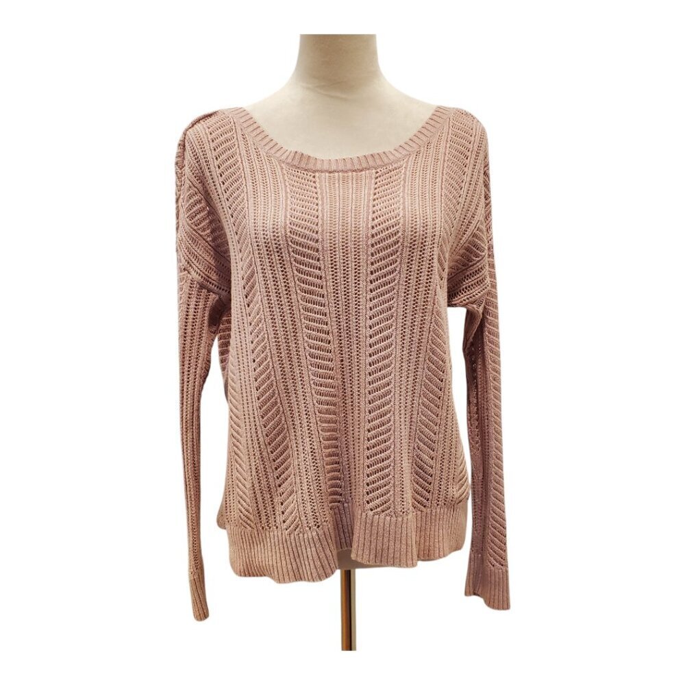 AMERICAN EAGLE Cotton Blend Sweater Dusty Pink Open-Weave Open-Back  SZ M